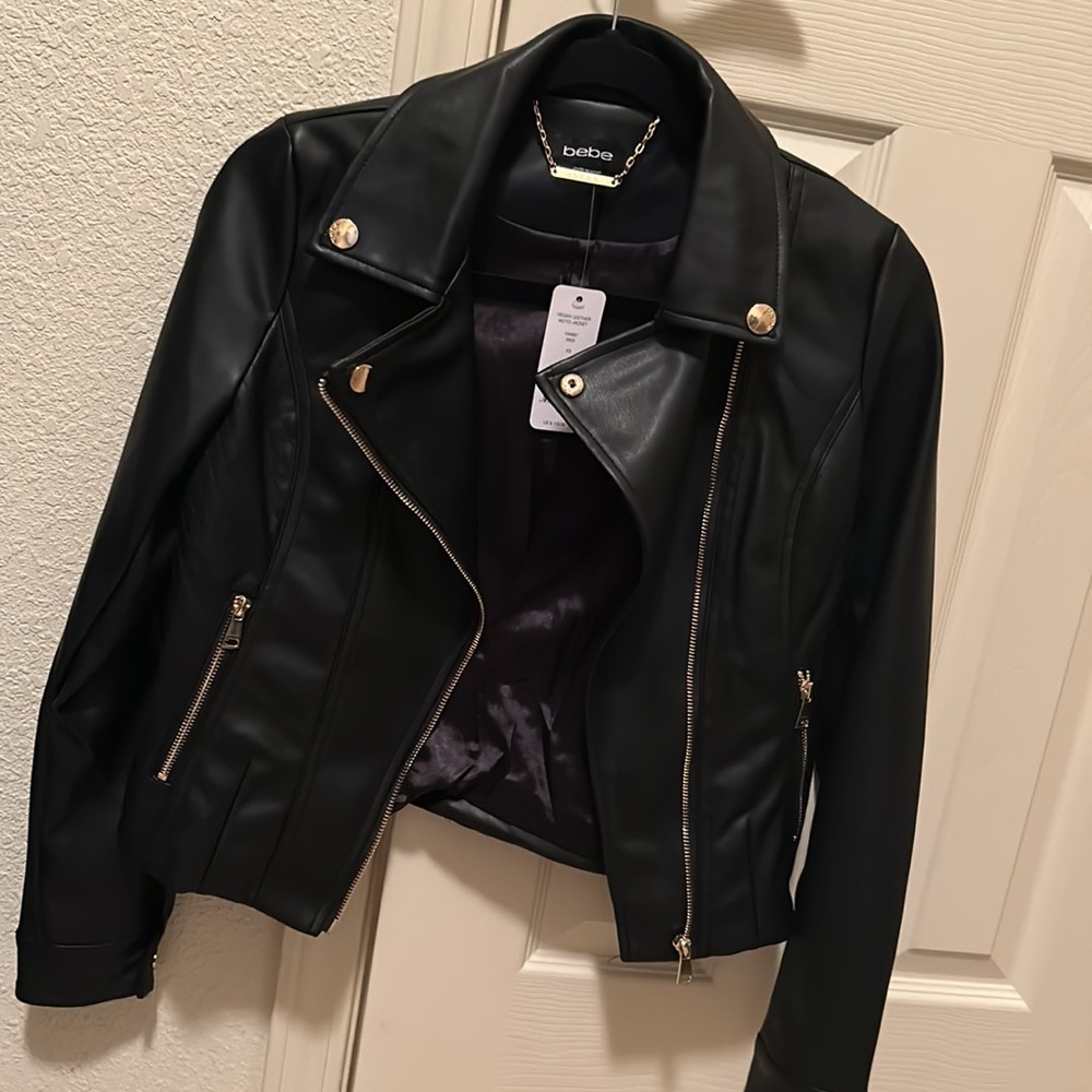 NWOT Black Vegan Leather Moto Jacket (S)